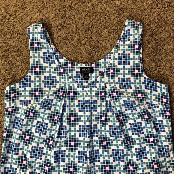 Nicole by Nicole Miller Blouse Womens L Used Sleeveless Blue Purple Cream - Picture 6 of 12